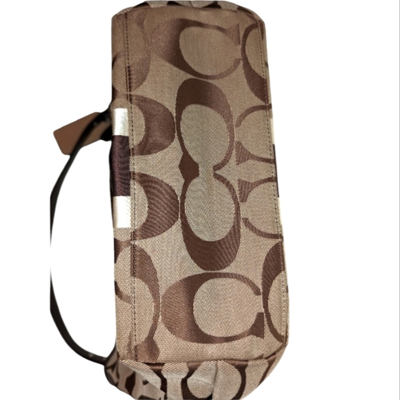 COACH Bag Signature Hamptons Weekender Brown Stripe Jacquard Canvas Shoulder EUC - Picture 12 of 15